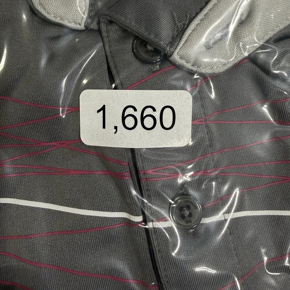 Under Armour Mens Golf Polo Size Small Gray Pink Line Print HeatGear Loose Fit